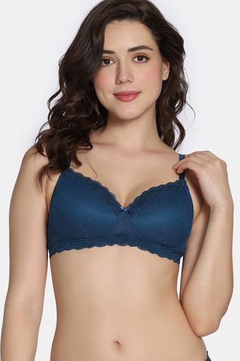 Buy Zivame Coquette Blush Padded Non Wired 3/4Th Coverage Lace Bra - Gibraltor Sea